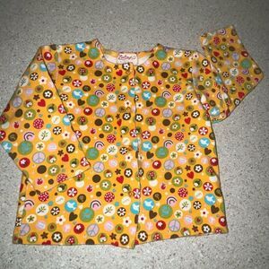 Zutano Baby Button Front Cardigan Top Girls 12-18 Months Orange 70s Print Cotton